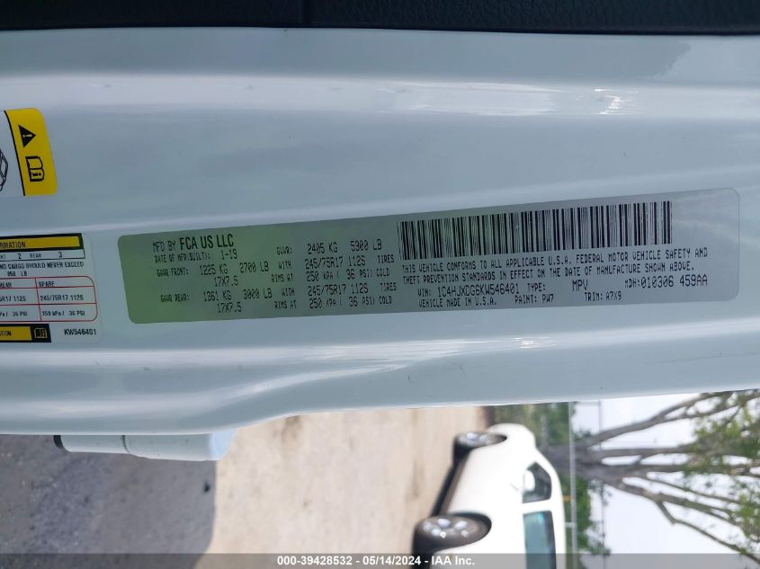 2019 Jeep Wrangler Unlimited Sport S 4X4 VIN: 1C4HJXDG6KW546401 Lot: 39428532