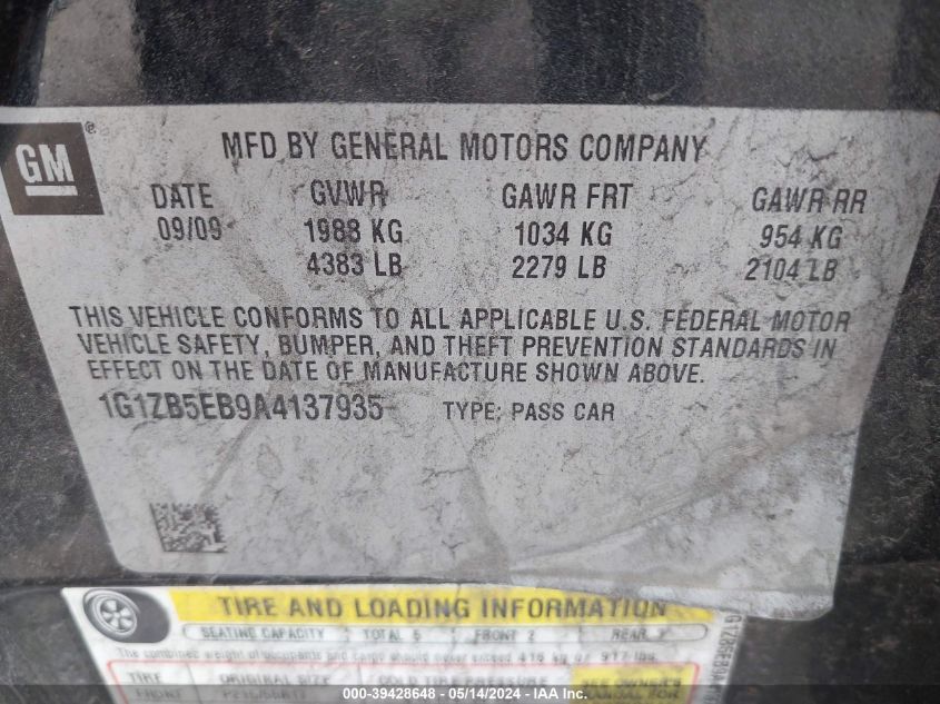2010 Chevrolet Malibu Ls VIN: 1G1ZB5EB9A4137935 Lot: 39428648