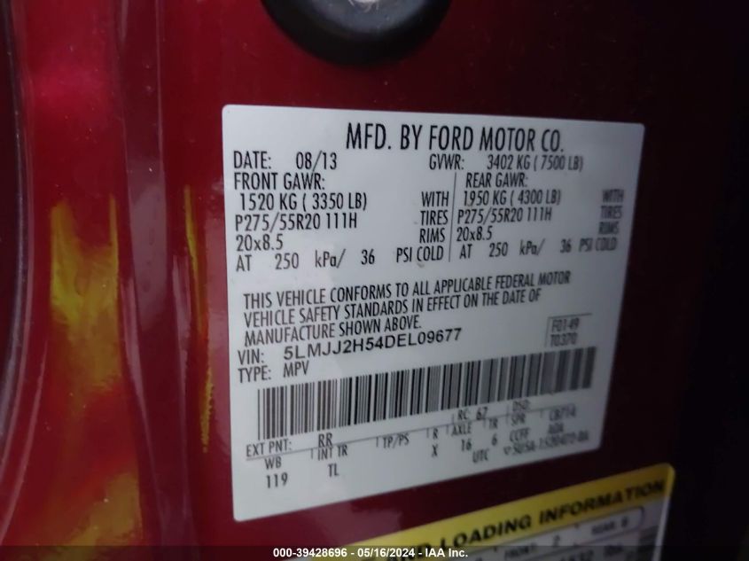 2013 Lincoln Navigator VIN: 5LMJJ2H54DEL09677 Lot: 39428696