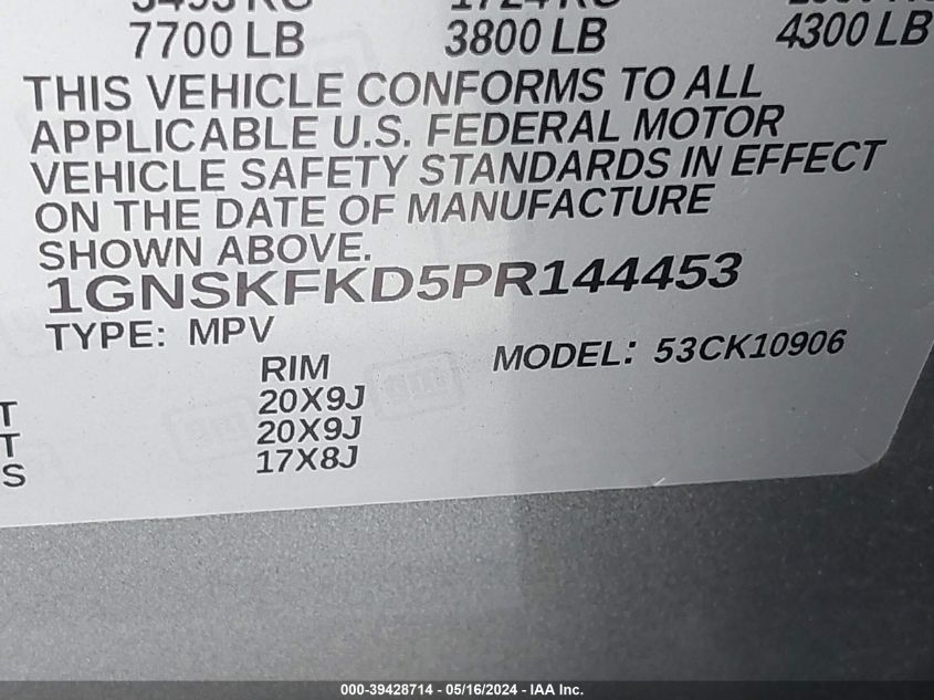 2023 Chevrolet Suburban 4Wd Premier VIN: 1GNSKFKD5PR144453 Lot: 39428714