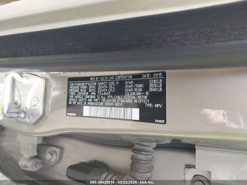 2015 VOLVO XC70 T6 - YV4902NK7F1222788