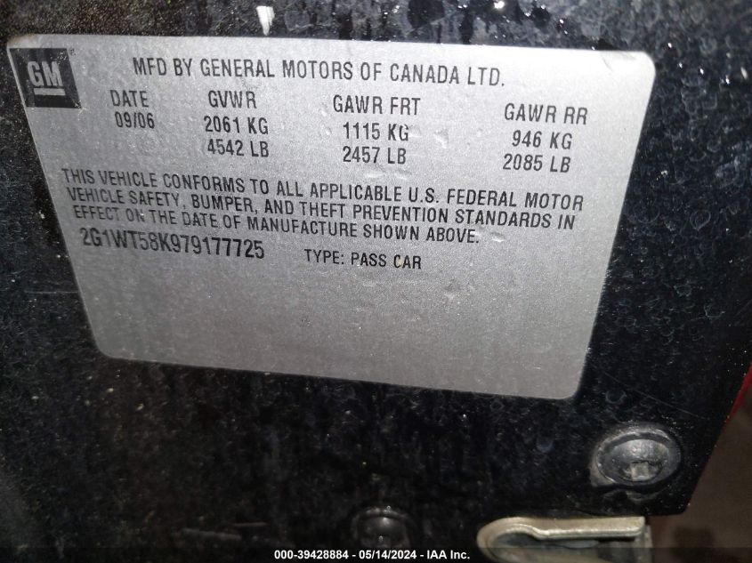 2007 Chevrolet Impala Lt VIN: 2G1WT58K979177725 Lot: 39428884