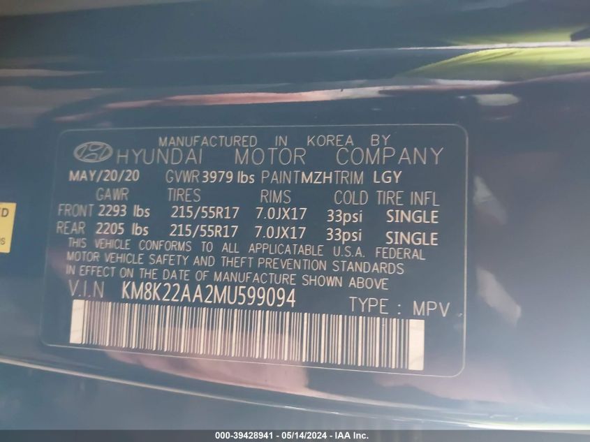 2021 HYUNDAI KONA SEL - KM8K22AA2MU599094