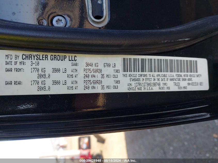 2010 Dodge Ram 1500 Slt/Sport/Trx VIN: 1D7RV1GT9AS198748 Lot: 39428948