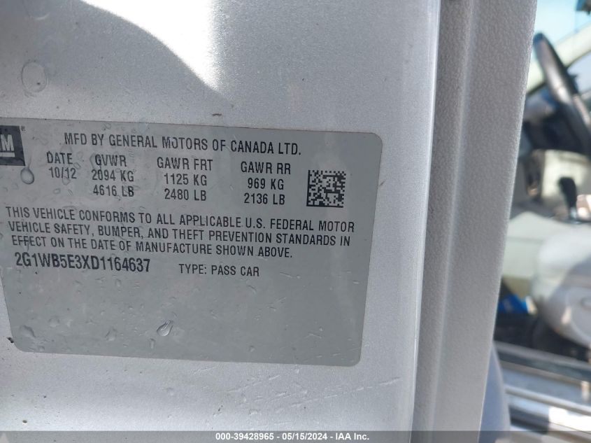 2013 Chevrolet Impala Lt VIN: 2G1WB5E3XD1164637 Lot: 39428965