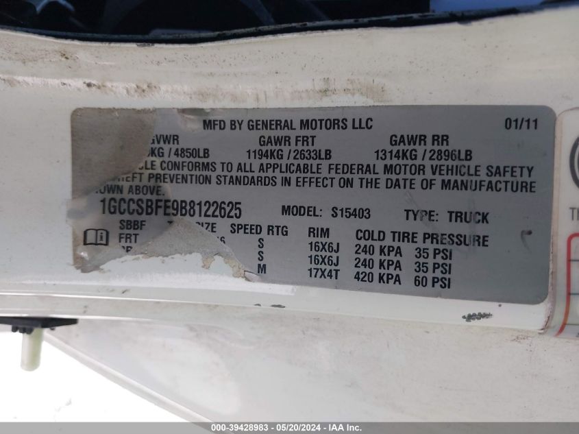 2011 Chevrolet Colorado Work Truck VIN: 1GCCSBFE9B8122625 Lot: 39428983