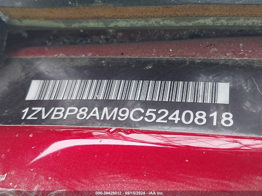 2012 Ford Mustang V6 Premium VIN: 1ZVBP8AM9C5240818 Lot: 39429012