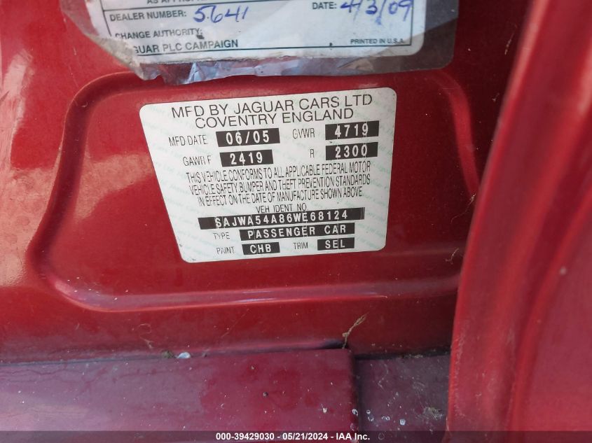 2006 Jaguar X-Type 3.0 VIN: SAJWA54A86WE68124 Lot: 39429030