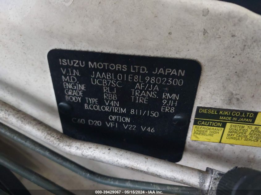 1990 Isuzu Amigo VIN: JAABL01E8L9802300 Lot: 39429067