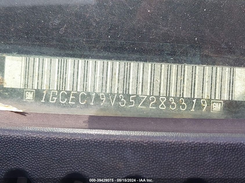 2005 Chevrolet Silverado 1500 Ls VIN: 1GCEC19V35Z283319 Lot: 39429075