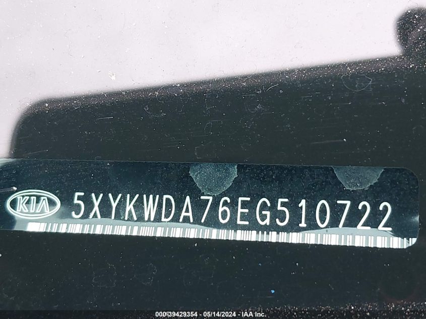 2014 Kia Sorento Limited V6 VIN: 5XYKWDA76EG510722 Lot: 39429354