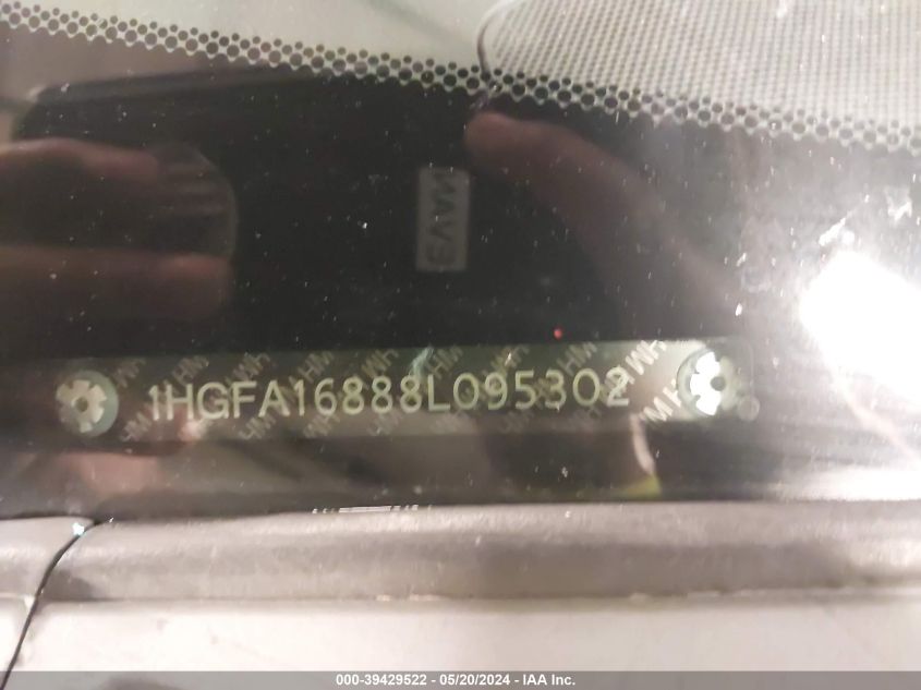 2008 Honda Civic Ex VIN: 1HGFA16888L095302 Lot: 39429522
