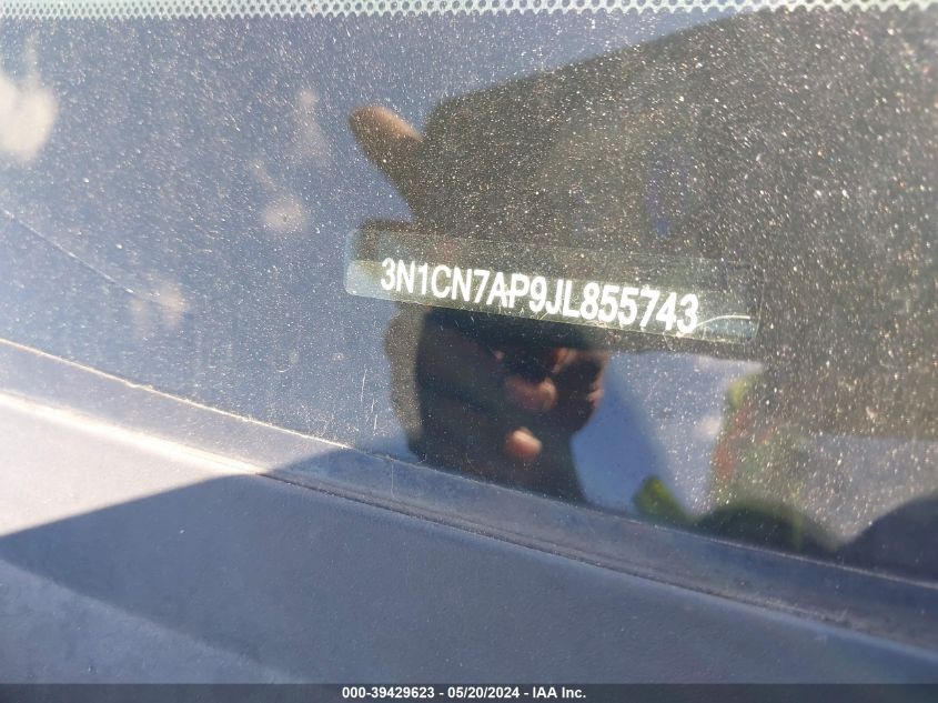 2018 Nissan Versa 1.6 S+ VIN: 3N1CN7AP9JL855743 Lot: 39429623