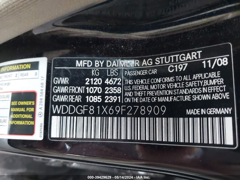 2009 Mercedes-Benz C 300 Luxury 4Matic/Sport 4Matic VIN: WDDGF81X69F278909 Lot: 39429629