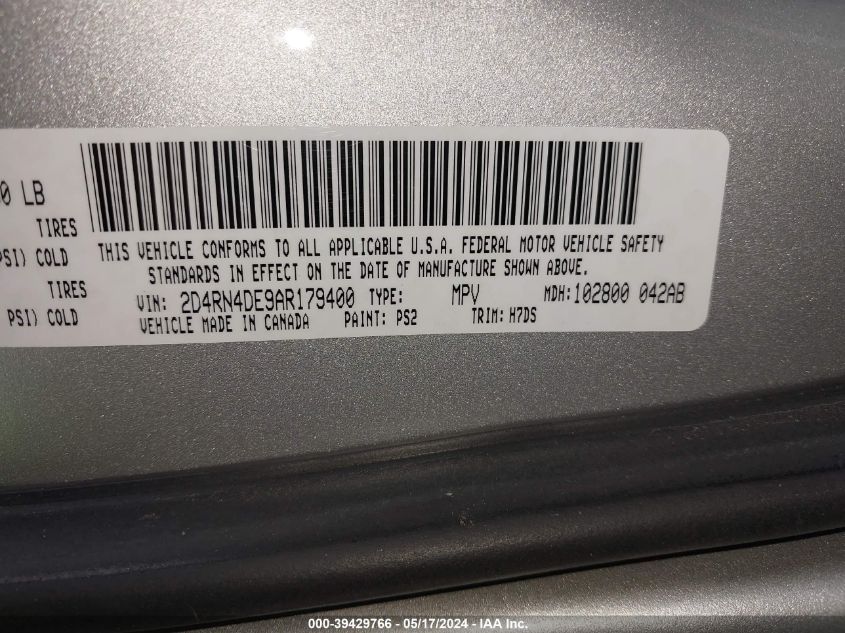 2010 Dodge Grand Caravan Se VIN: 2D4RN4DE9AR179400 Lot: 39429766