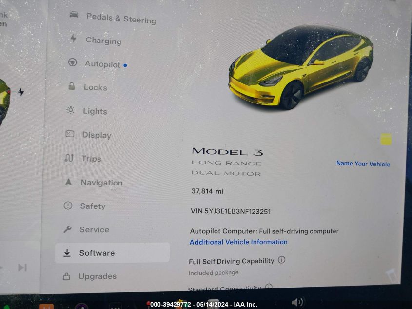 2022 Tesla Model 3 Long Range Dual Motor All-Wheel Drive VIN: 5YJ3E1EB3NF123251 Lot: 39429772