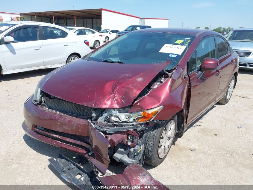 2012 Honda Civic Lx VIN: 2HGFB2F52CH596443 Lot: 39429911