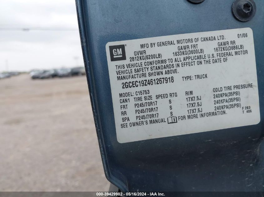 2006 Chevrolet Silverado 1500 Lt1 VIN: 2GCEC19Z461267918 Lot: 39429982