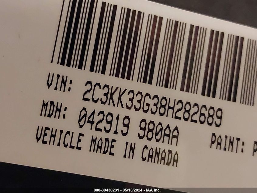 2008 Chrysler 300 Limited VIN: 2C3KK33G38H282689 Lot: 39430231