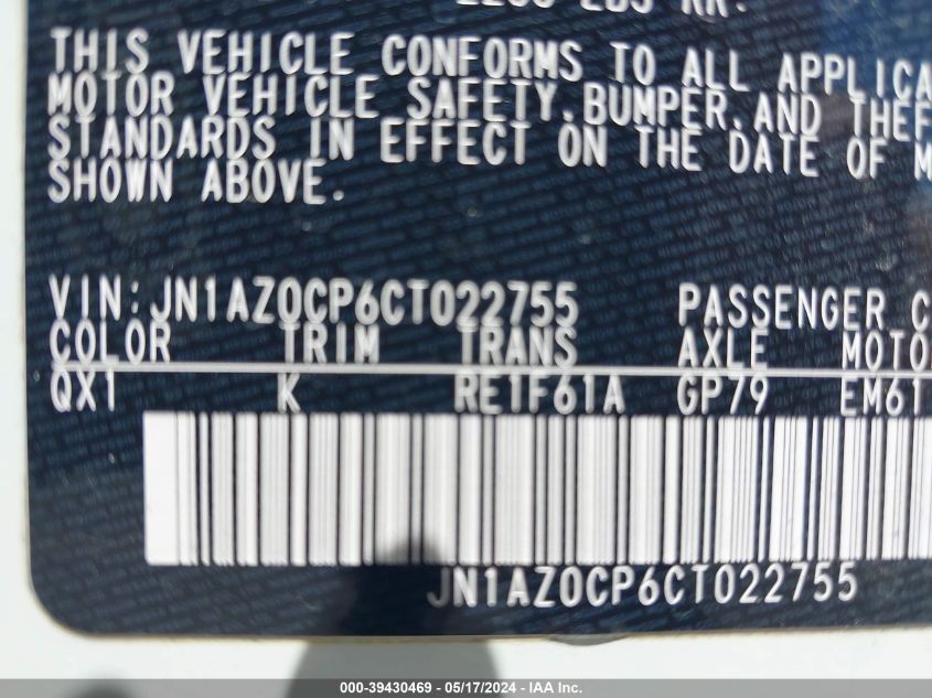 2012 Nissan Leaf Sl VIN: JN1AZ0CP6CT022755 Lot: 39430469