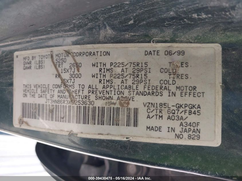 1999 Toyota 4Runner Sr5 V6 VIN: JT3HN86R3X0253630 Lot: 39430475