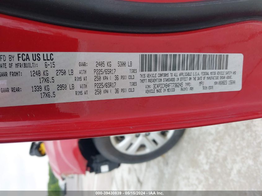 2015 Dodge Journey American Value Pkg VIN: 3C4PDCAB4FT736245 Lot: 39430839