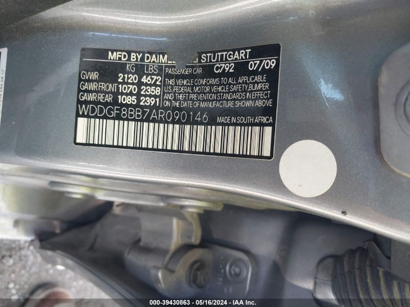 2010 Mercedes-Benz C 300 Luxury 4Matic/Sport 4Matic VIN: WDDGF8BB7AR090146 Lot: 39430863