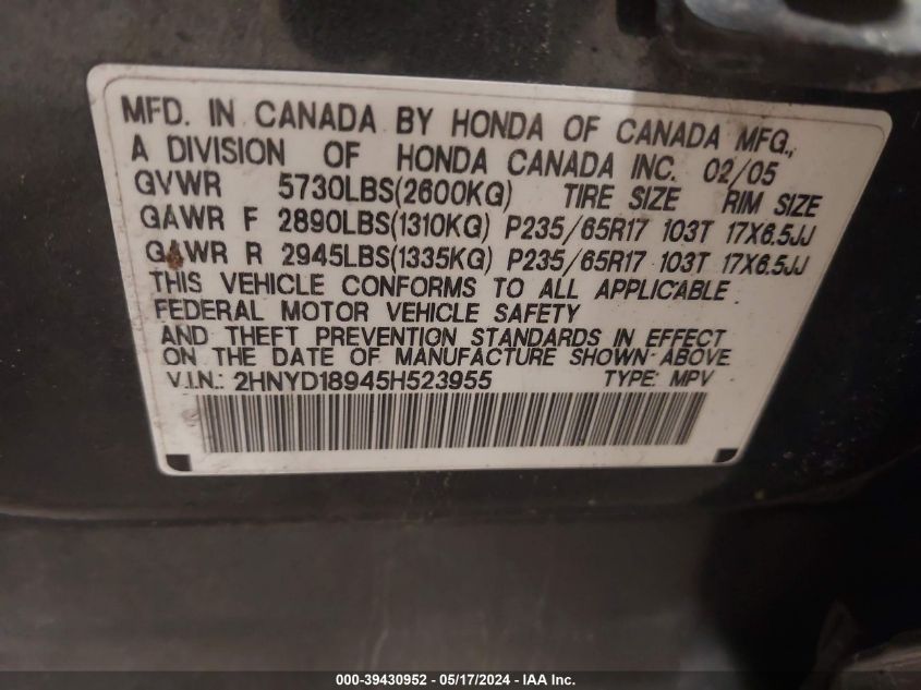 2HNYD18945H523955 2005 Acura Mdx