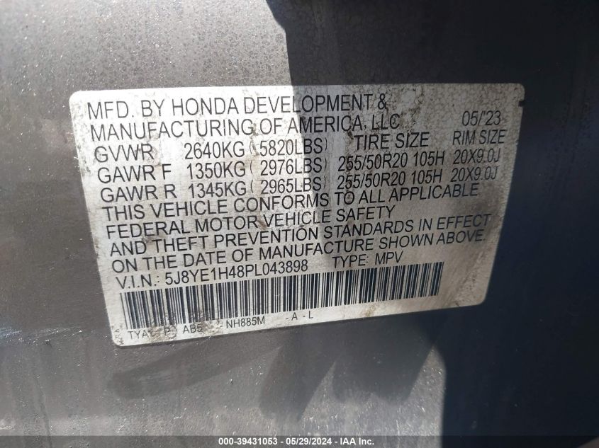 2023 Acura Mdx Technology Package VIN: 5J8YE1H48PL043898 Lot: 39431053