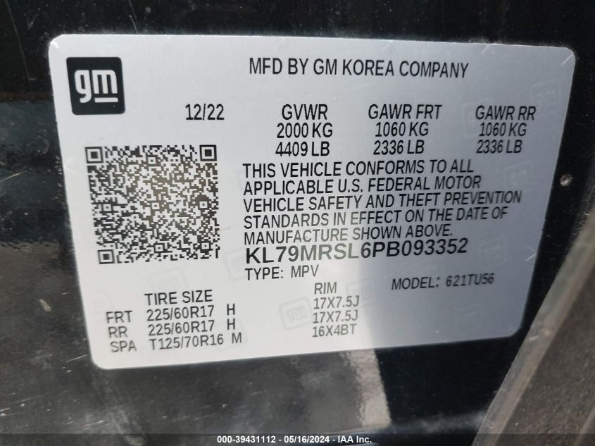2023 Chevrolet Trailblazer Awd Lt VIN: KL79MRSL6PB093352 Lot: 39431112