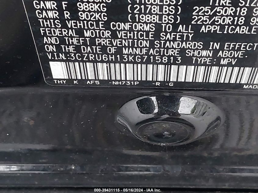 2019 Honda Hr-V Sport VIN: 3CZRU6H13KG715813 Lot: 39431115