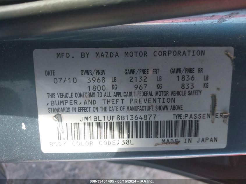 2011 Mazda Mazda3 I Sport VIN: JM1BL1UF8B1364877 Lot: 39431495