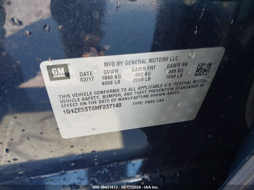 2017 Chevrolet Malibu 1Lt VIN: 1G1ZE5ST6HF237140 Lot: 39431613