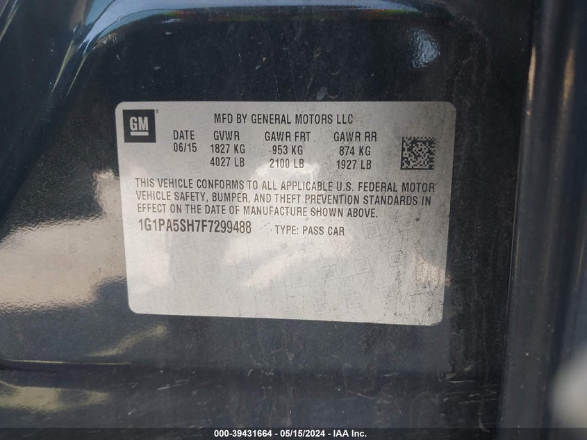 2015 CHEVROLET CRUZE LS - 1G1PA5SH7F7299488