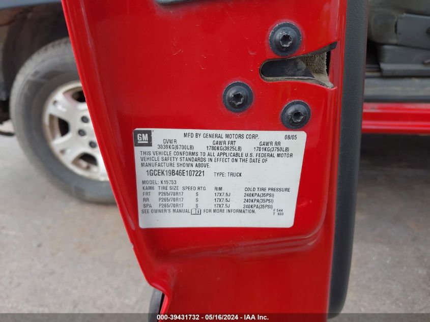 2006 Chevrolet Silverado 1500 Lt2 VIN: 1GCEK19B46E107221 Lot: 39431732