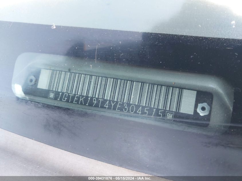 2000 GMC Sierra 1500 Sle VIN: 1GTEK19T4YE304515 Lot: 39431876