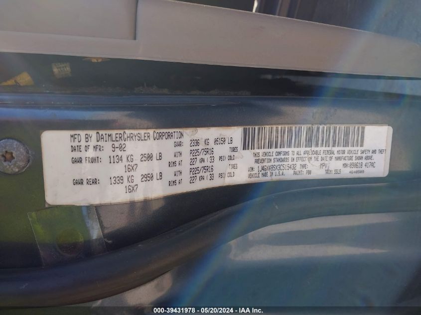 2003 Jeep Grand Cherokee Laredo VIN: 1J4GX48SX3C515432 Lot: 39431978