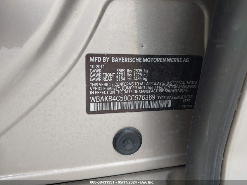 2012 BMW 740Li VIN: WBAKB4C58CC576369 Lot: 39431991