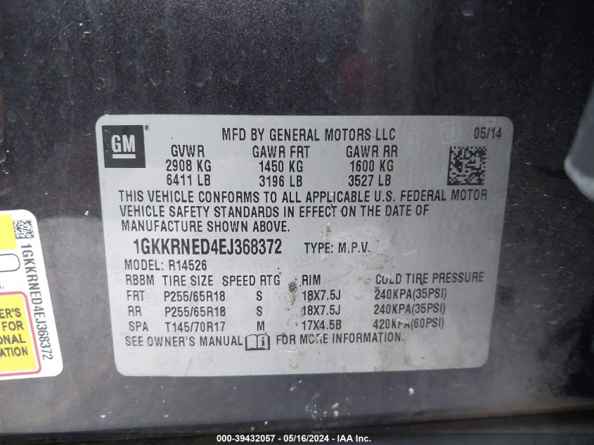2014 GMC Acadia Sle-1 VIN: 1GKKRNED4EJ368372 Lot: 39432057