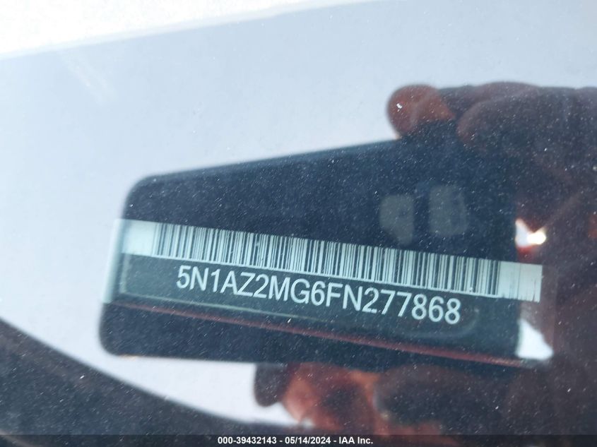 2015 Nissan Murano Sv VIN: 5N1AZ2MG6FN277868 Lot: 39432143