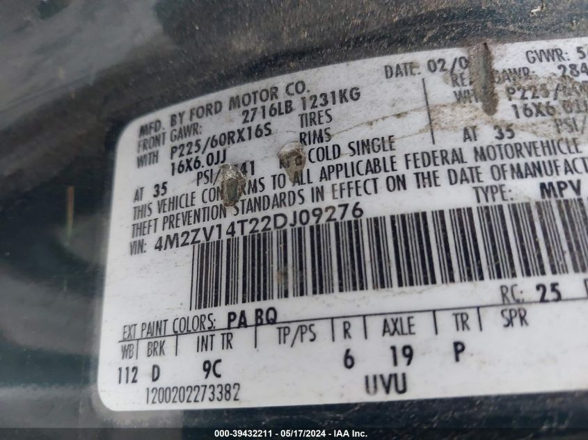 2002 Mercury Villager Estate VIN: 4M2ZV14T22DJ09276 Lot: 39432211