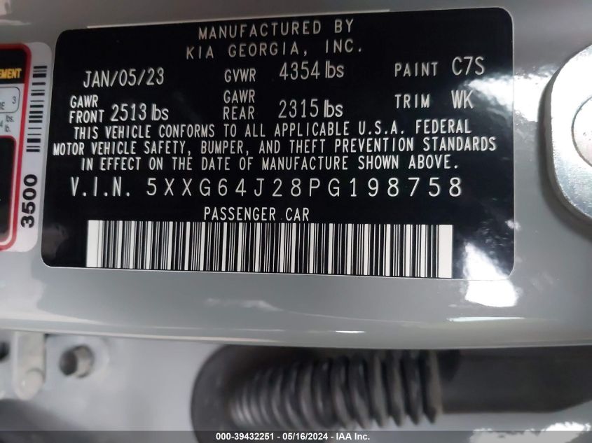 2023 Kia K5 Gt-Line VIN: 5XXG64J28PG198758 Lot: 39432251