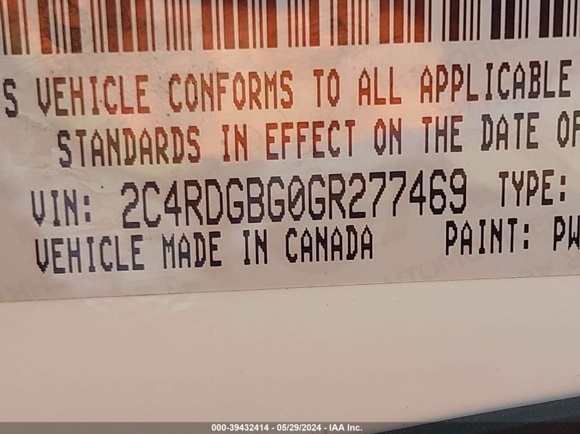 2016 Dodge Grand Caravan Se Plus VIN: 2C4RDGBG0GR277469 Lot: 39432414