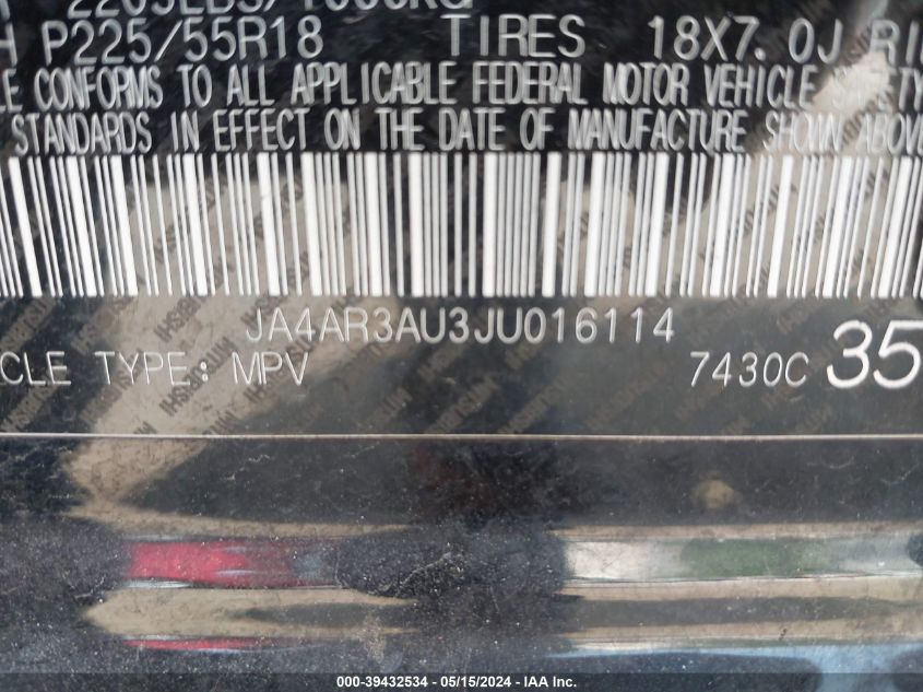 2018 Mitsubishi Outlander Sport 2.0 Le VIN: JA4AR3AU3JU016114 Lot: 39432534