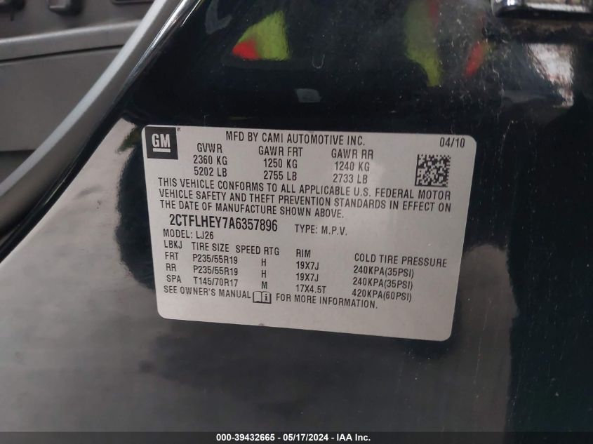 2010 GMC Terrain Slt-2 VIN: 2CTFLHEY7A6357896 Lot: 39432665