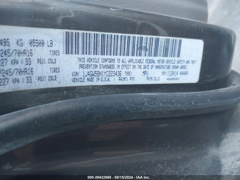 2000 Jeep Grand Cherokee Limited VIN: 1J4GW58N1YC223436 Lot: 39432668