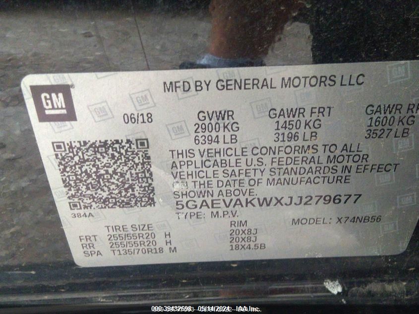 5GAEVAKWXJJ279677 2018 Buick Enclave Essence