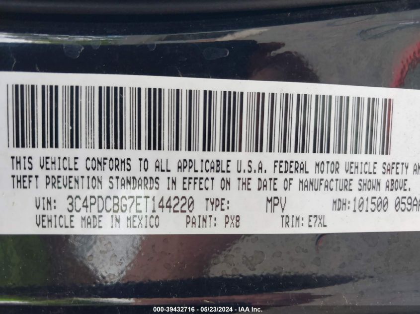 2014 Dodge Journey Sxt VIN: 3C4PDCBG7ET144220 Lot: 39432716