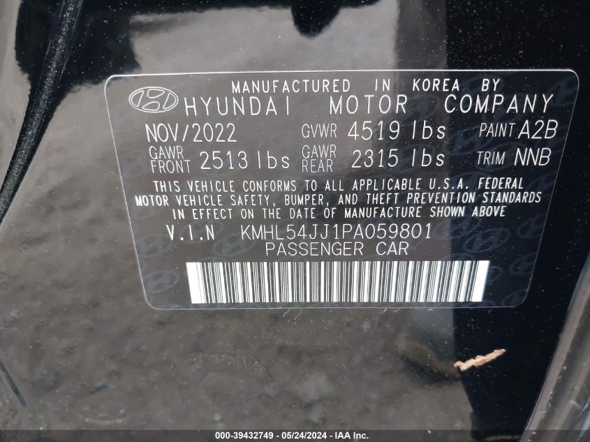 2023 Hyundai Sonata Hybrid Limited VIN: KMHL54JJ1PA059801 Lot: 39432749