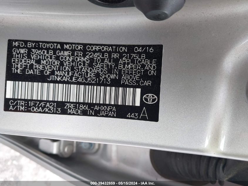 2016 Scion Im VIN: JTNKARJE4GJ521713 Lot: 39432859